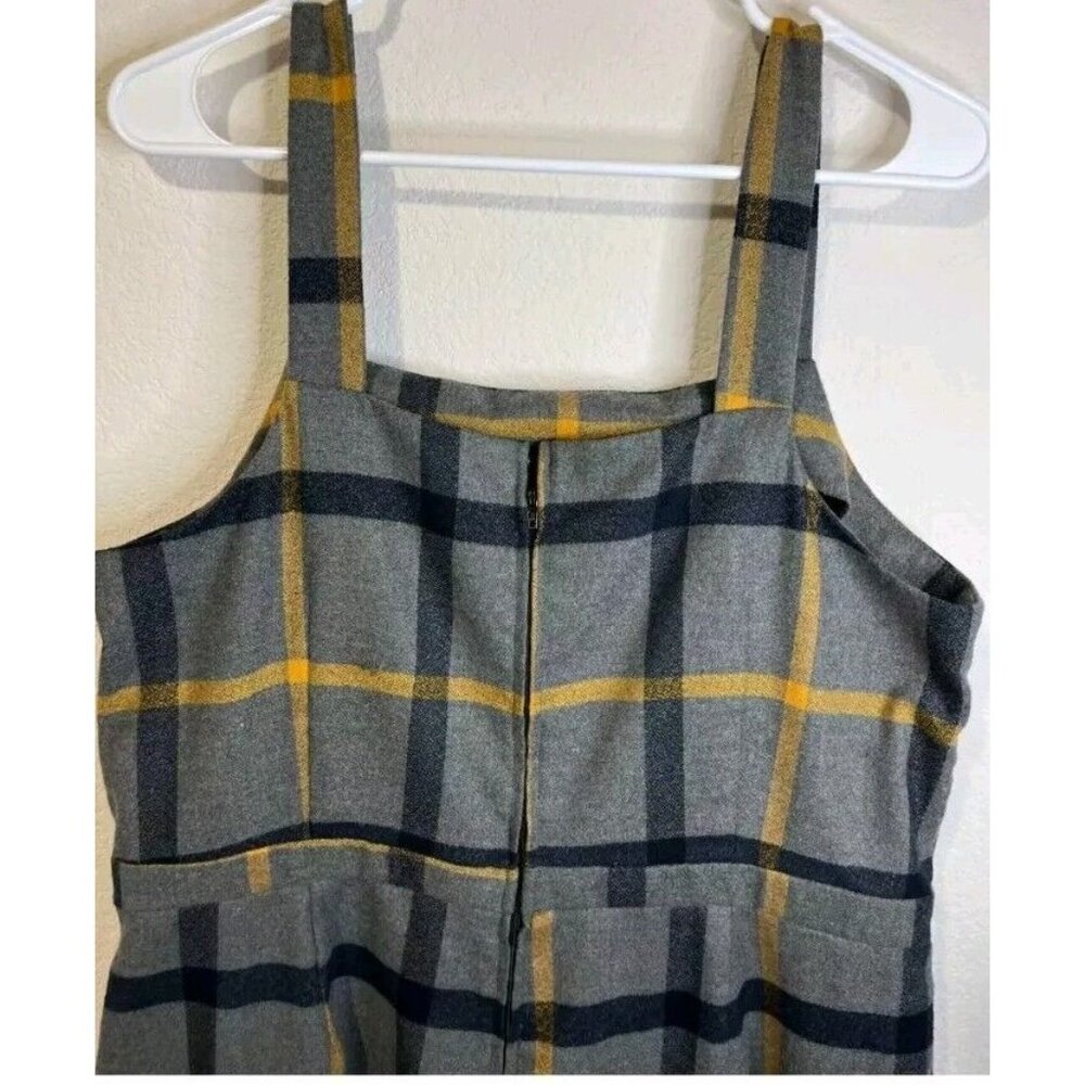 ModCloth Wide Leg Jumpsuit Cropped Gray Black Yellow Plaid Plenty Of Panache - Picture 5 of 10